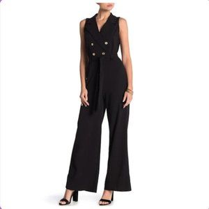 Nanette Lepore Women's Black Double-Breasted Belted V-Neck Jumpsuit